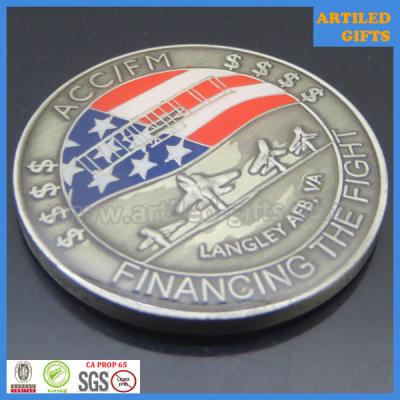 China Epoxy filled enamel ACC/FM financing the fight air combat command silver challenge coin for sale