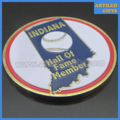 China Gold plated base enamel filled ASA Softball Indiana Hall of Fame Member challenge coin for sale