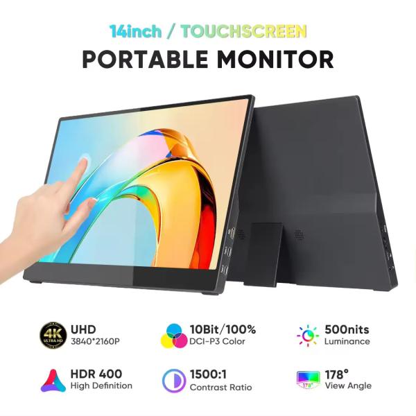 Quality External 14 inch 4K Portable Touch Monitor USB HD Display Built-in Folding for sale