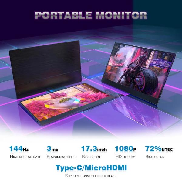 Quality 3ms Response Ips Hdr 144hz Portable Mobile Gaming Monitor 17.3 Inch 1080p Type-C for sale