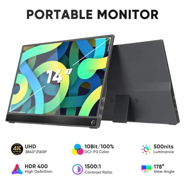 Quality 14 inch 4K IPS Screen Dual USB C Portable Gaming Monitor Slim Lightweight 100% for sale