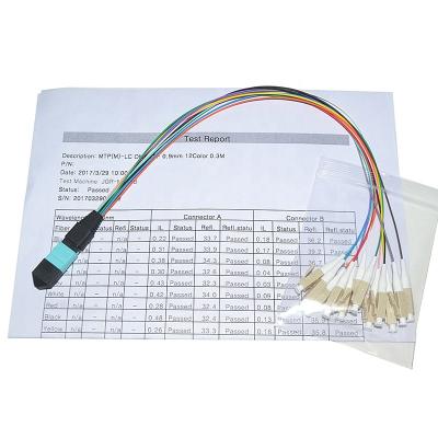 China 12 varón de la base MPO - montajes de cable del remiendo del cordón de remiendo del Fanout de la fibra 0.9m m del LC MPO en venta