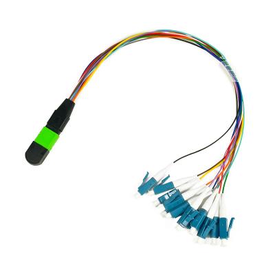 China 8 core colorful Fiber Optic MPO to LC FC ST SC 0.9mm upc Breakout fiber patch cable for sale