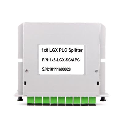 China A gaveta em forma de caixa do ABS do divisor do PLC da fibra ótica do SC APC UPC do divisor de FTTH 1x8 LGX obstrui dentro o tipo único modo do divisor à venda
