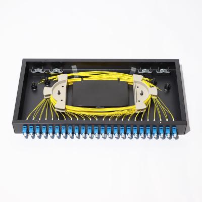 Китай Держатель шкафа LC порта сети 1U 24 FTTH FTTB FTTX сползая пульт временных соединительных кабелей оптического волокна продается