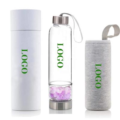 China 16.9 0Z Crystal Water Glass Drinking Bottles Loose Leaf Tea Bottle With Neoprene Sleeve for sale
