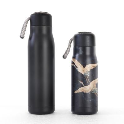 China Black Double Wall Stainless Steel Water Bottles With Spout Lid BPA Free for sale
