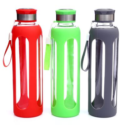 China 500ml Colorful Drinking Glass Sports Water Bottle With Silicone Sleeve for sale