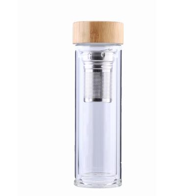 China Double Walled Borosilicate Glass Drinking Bottles Tea Infuser Bottles 500ml for sale