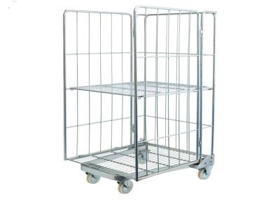China Stackable Roll Cage Trolley Folding 4 Sided Material Handling Mobile Cage Trolley for sale