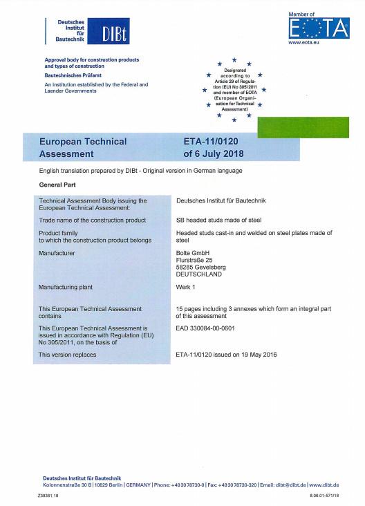 European technical approval ETA-11/0120 - Shanghai Yichen industrial co. LTD