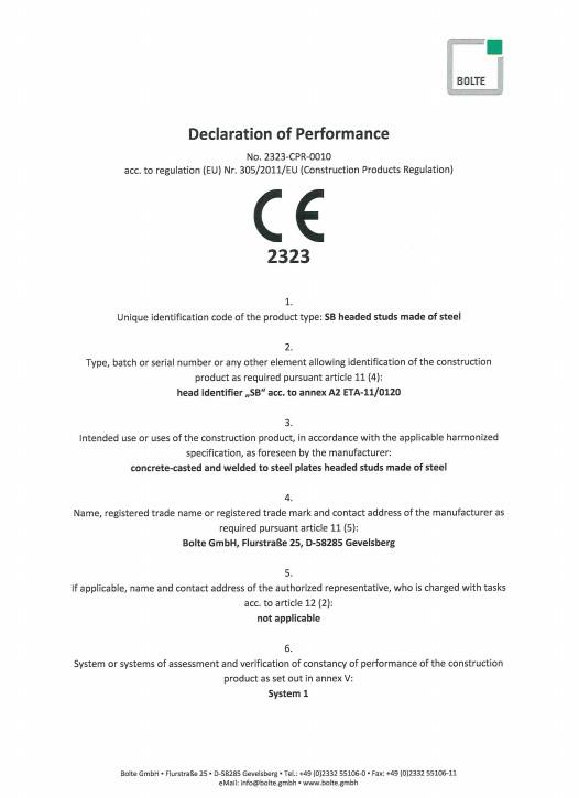 performance  CE Declaration of Performance - Shanghai Yichen industrial co. LTD