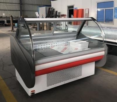 China Special Curved Glass Butcher Meat Freezer Supermarket Air Cooling for sale