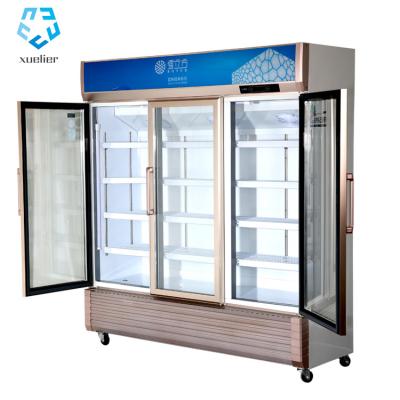 China Stainless Steel Beverage Glass Door Display Freezer Refrigerated Cold Beer Drink for sale