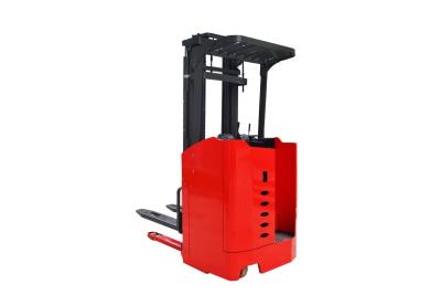 China Stand On Full Electric Pallet Stacker Double Cylinder Lifting High Efficiency for sale
