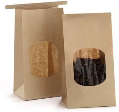 China Kraft Paper Compostable Coffee Packaging / Brown Coffee Bags With Window for sale
