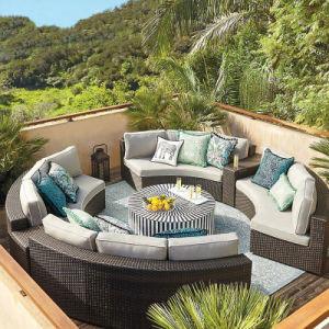 China Round Swimming Pool Sofa Unfolded Rattan Sofa Outdoor Black for sale