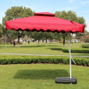 China 3m Large Cantilever Umbrella Red Garden Parasol With Base for sale