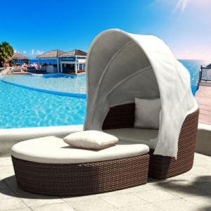 China Balcony Beach Chaise Lounges Woven Rattan Round Sun Lounger for sale