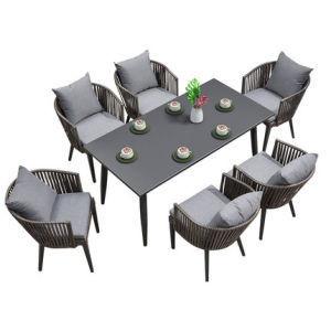 China Open Air Balcony Garden Furniture Set Unfolded Plastic Rattan Chair And Table for sale
