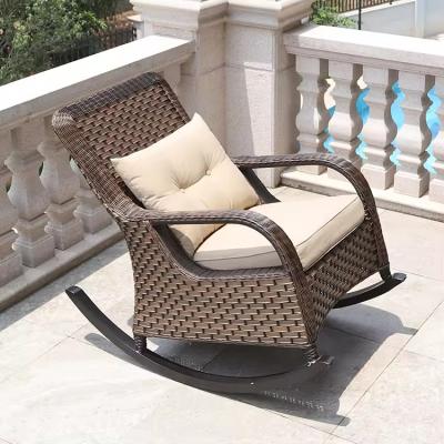 China Waterproof Outdoor Rocking Lounge Chair Rattan Color Garden Rocking Lounger for sale