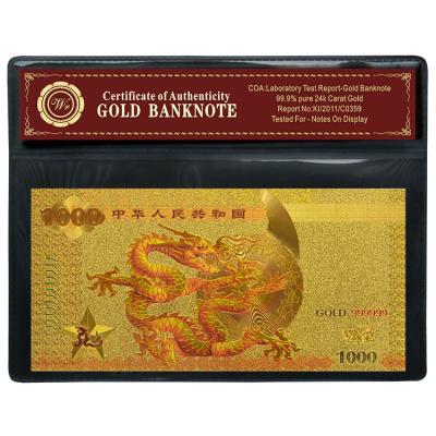 China SGS Unique Long Chao 1000 Bills Banknote Gold With COA Frame for sale
