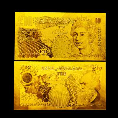 China Pure 24k Gold £10 Pound Gold Foil Banknote England Bank Note For Christmas Gift for sale