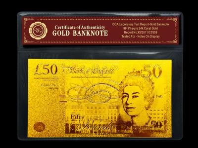 China £50 Pounds 24K Gold Banknote Plated,Pure 99.9% Gold Foreign Money for sale