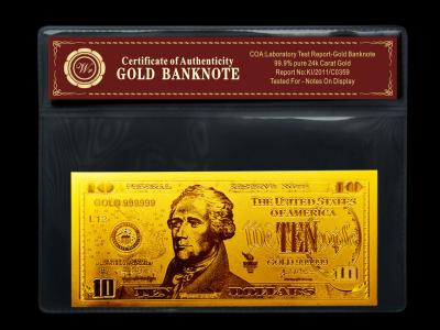 China het goud plateerde nota's $10 de gouden plastic houder van de dollarrekening voor huidige Gift Te koop