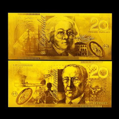 China Gold Foil Banknote Pure 0.999 Gold 20 AUD 24K Gold Bill For Home Decoration for sale