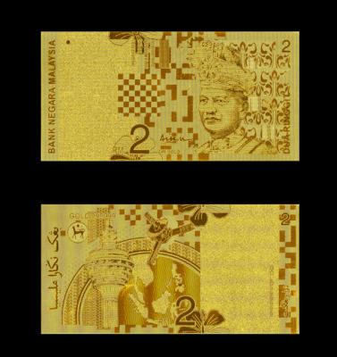 China Customized Malaysia 2 Ringgit 24k Gold Foil Banknote Home Decor for sale