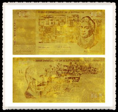 China Old Australian Gold Banknote 10 Old AUD 99.9% Pure 24K Gold Leaf Foil Plated for sale