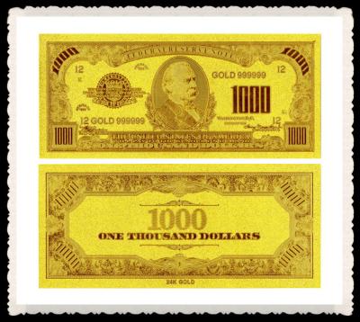 China America $1000 24kt Gold foil banknote for collection gift , gold foreign money for sale