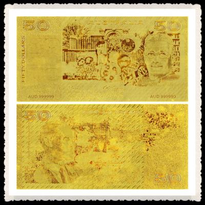 China Old 50 AUD Bill Pure Gold Banknote Golden Craft For Currency Collectors for sale