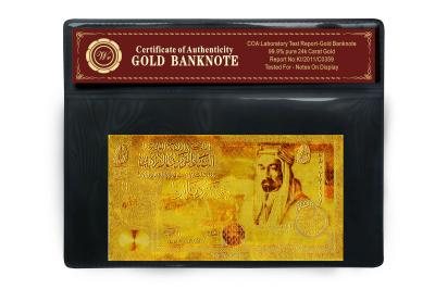 China Pure 24K Gold Banknote With COA For RARE JORDANIAN Dinar 5,Engrave Gold Currency for sale