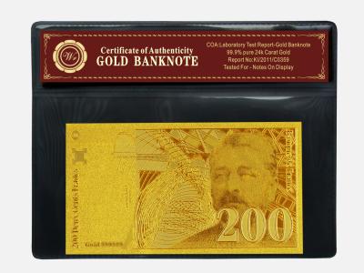 China Golden Gift And Crafts 200 Franc 24k Gold Banknote Decoration Gift For House for sale