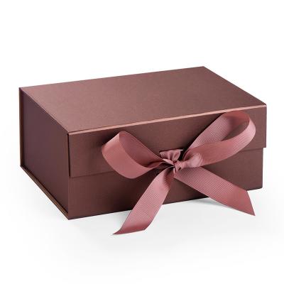 China Die Cut 4C Light Brown Foldable Paper Box With Silk Ribbon for sale