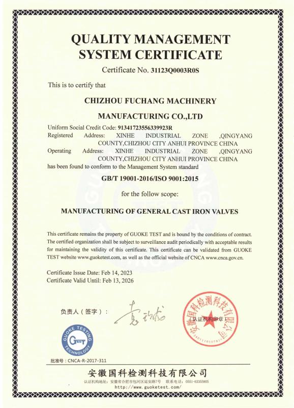 ISO9001 - Chizhou Fuchang Machinery Manufacturing Co.,Ltd