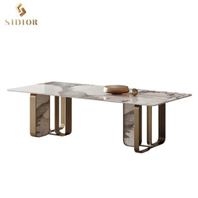 China Luxury Modern Home Furniture Dining Room Table Stainless Steel Marble Dining Table for sale