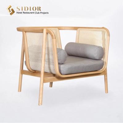 China Single Seater Wood Rattan Modern Upholstered Sofa Southeast Asian Style W72cm for sale