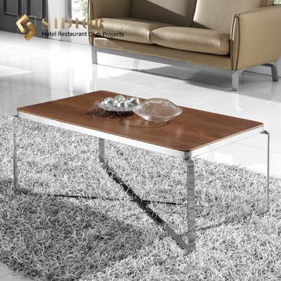 China Plywood Movable Coffee Table Rectangle Stainless Steel Base 45cm Height for sale