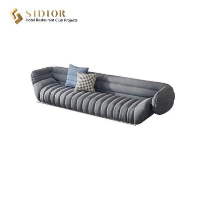China Base de madera sólida del durmiente de la PU del hotel de la altura seccional de cuero de Sofa Grey los 66cm en venta