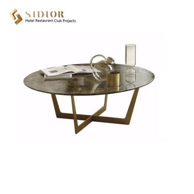 China 1m length Round Marble Movable Coffee Table With Stainless Steel Legs for sale