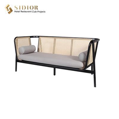 China ODM Rattan Fully Upholstered Outdoor Sofa Solid Wood 1.8m Length for sale