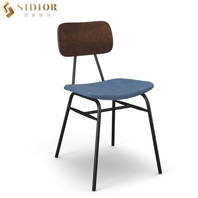 China 80cm Blue Faux Leather Dining Chairs With Metal Legs for sale