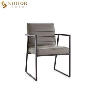 China Luxury Metal Frame Leather Restaurant Chairs 82cm Grey Pu Dining Chair for sale