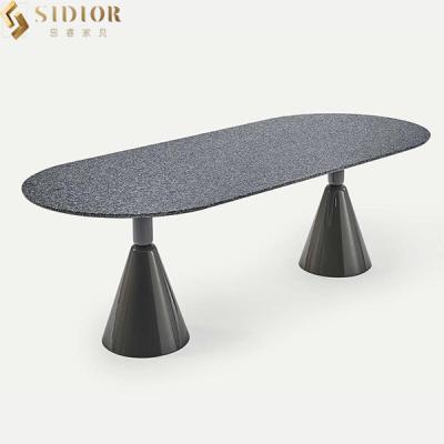 China 240cm Luxury Faux Marble Dining Table European Style Metal Base Dining Tables for sale