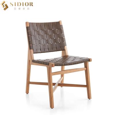 China Italian Style Leather Upholstered Seat Dining Chair 62cm width Solid Wood legs for sale