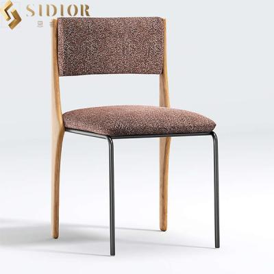 China H83cm Nordic Fabric Luxury Upholstered Dining Chairs With Solid Wood Legs for sale