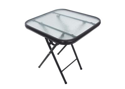 China BSCI Outdoor Folding Square Tempered Glass Table With Powder Coated Frame for sale
